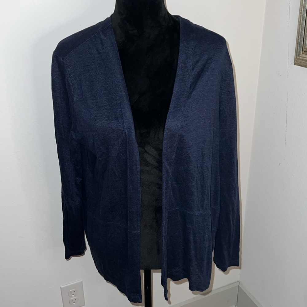 Love Linen J. Jill blue long sleeves‎ open cardigan 100% Linen sz L